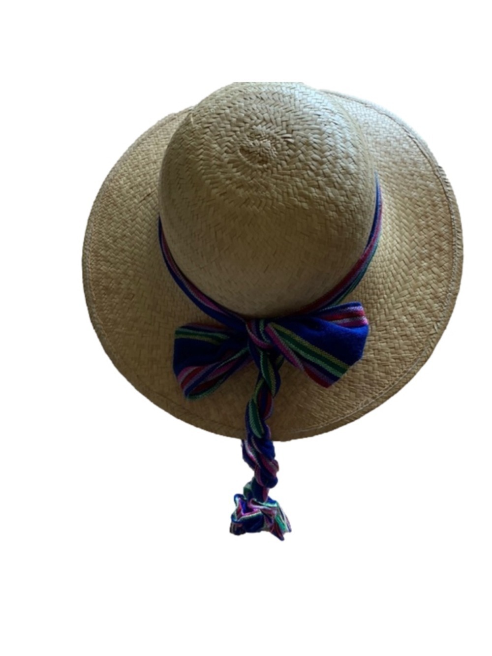Woven straw hat with colourful band